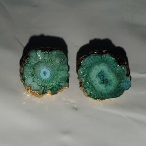Green agate earrings gold trim